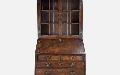 Antique English George III Two-Piece Oak Secretary Bookcase Desk w/Drawers