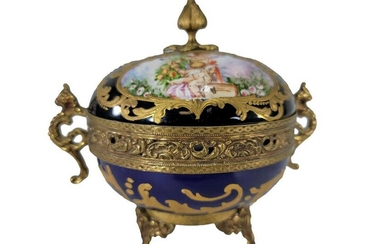 Antique French porcelain & bronze lided bowl