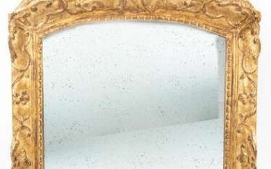 Antique Louis Xiv Style Gold Leaf Wood and Gesso Mirror H 34.5” W 22.5”