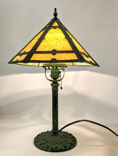 Antique Slag Glass Table Lamp. MILLER #971. Hexagonal S