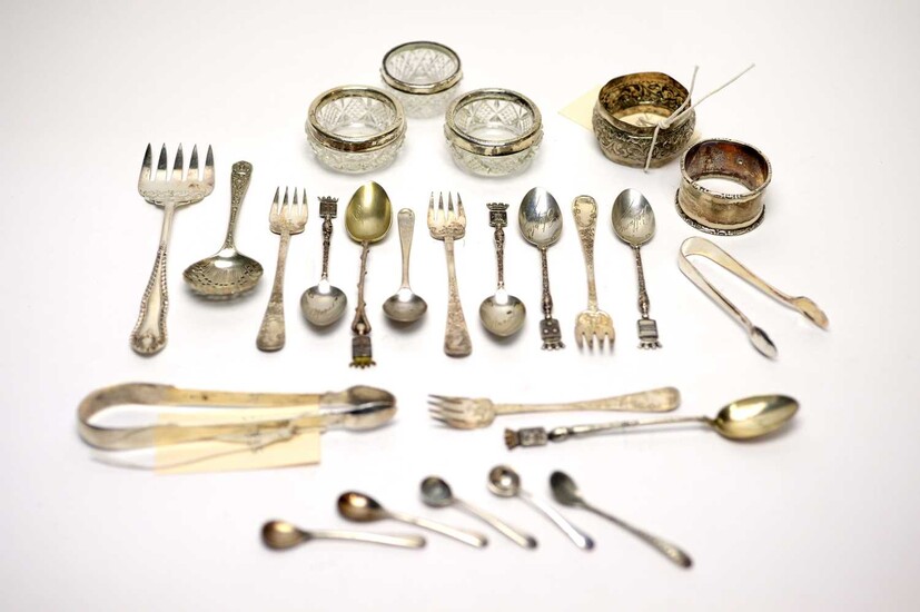 Antique and later silver and white metal tableware