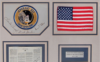 Apollo 12 Display with (2) Flown Artifacts - American Flag and UN Space Treaty