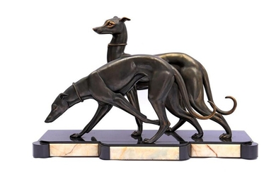 Art Deco sculpture of 2 Greyhounds