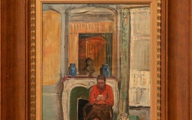 Attribué à Lucien ADRION (1889-1953) Femme dans un intérieur, Huile...