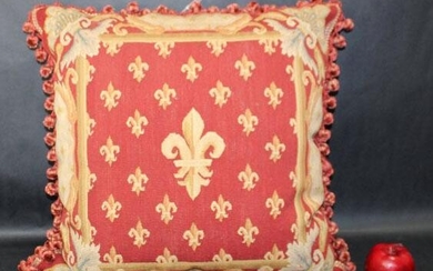 Aubusson tapestry pillow with fleur de lys