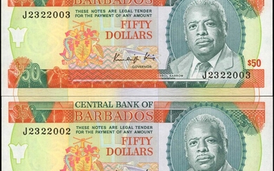 BARBADOS. Lot of (2). Central Bank of Barbados. 50 Dollars, ND (1989). P-40a. Consecutive. Uncirculated.