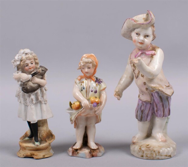 BERLIN (KPM) PORCELAIN MINIATURE FIGURE OF A PUTTO AND TWO OTHER CONTINENTAL TOY-SIZE FIGURES