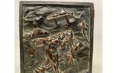 BRONZE PLATE with brown patina representing a scene...