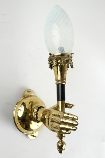 BRONZE SCONCE HAND HOLDING TORCH FORM C. 1900