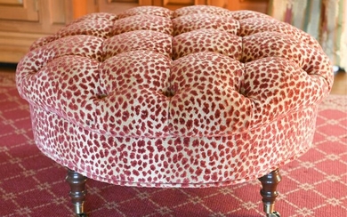 BUTTON TUFTED CHEETAH UPHOLSTERED OTTOMAN