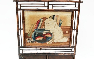 Bamboo Fire Screen with Needlepoint Inset