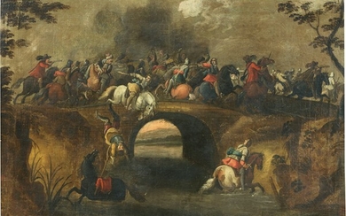 Battaglia di cavalleria su un ponte, Scuola italiana del XVIII secolo
