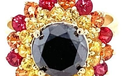 Black Diamond Sapphire Yellow Gold Cocktail Ring