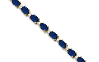 Blue Sapphire and Diamond Tennis Bracelet 14k Yellow Gold 12.00ctw