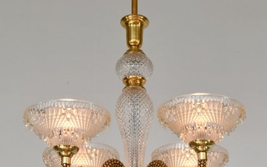 Boris Lacroix French art deco chandelier - Chandelier - Glass, gilded solid brass and bronze