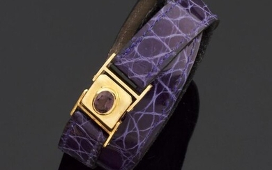 Bracelet double en cuir violet, le fermoir... - Lot 61 - Pescheteau-Badin