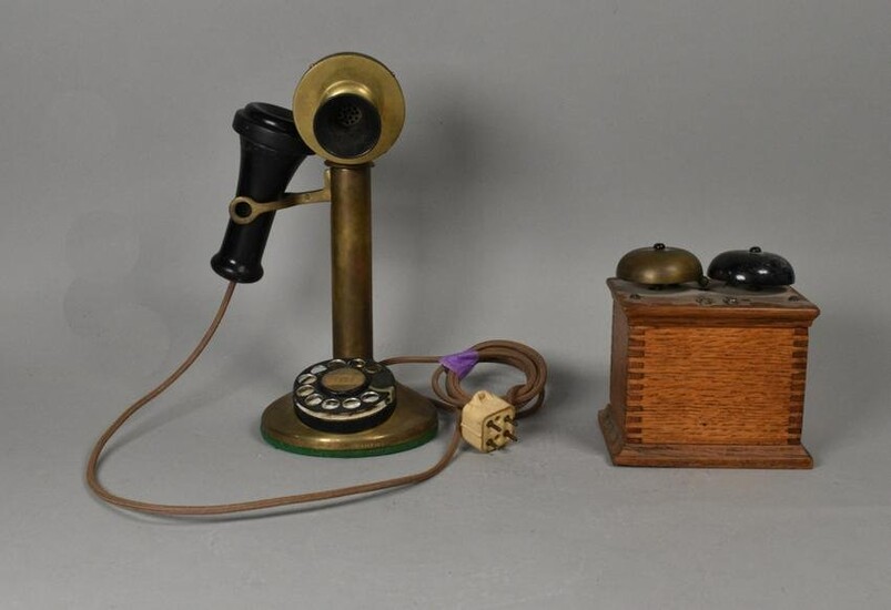 Brass Candlestick Rotary Phone and Ringer