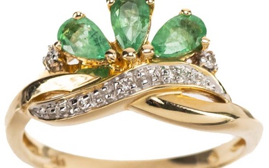Brillanten Smaragd Ring, 585 Gelbgold, 5 Brillanten zus. ca. 0,025ct,...