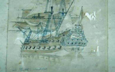 British School, early 19th century- Ships off the coast; watercolour and bodycolour heightened with white on paper, 12.6 x 17 cm: British School, 19th century- Boats at sea; pencil, watercolour, and bodycolour on paper, signed with initials lower...