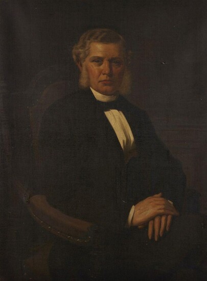 British School, mid/late 19th century- Portrait of a gentleman seated three-quarter length turned to the right; oil on canvas, 102 x 76 cm