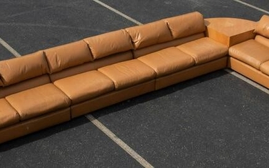 Brown Leather sectional Sofa with end tables