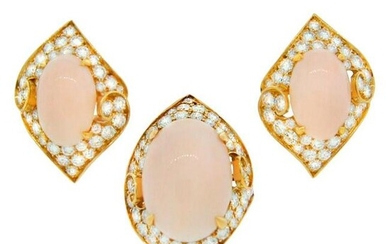 Bvlgari Coral Diamond Gold Ring and Earrings Set