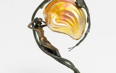 C. Bonnefond Signed Art Nouveau Figural Bronze Lamp
