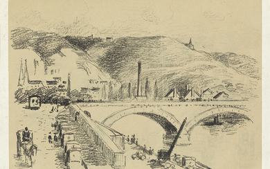 CAMILLE PISSARRO Pont Corneille, à Rouen. Lithograph on Chamois appliqué, 1896. 230x312 mm;...