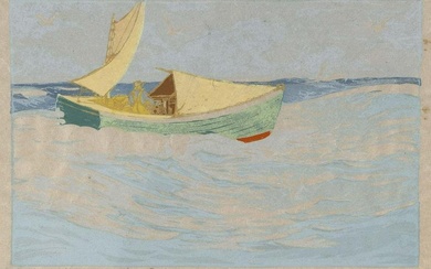 CARROLL THAYER BERRY (Maine, 1886-1978), "Hampton Boat Fisherman -- Maine Coast"., Color woodcut on