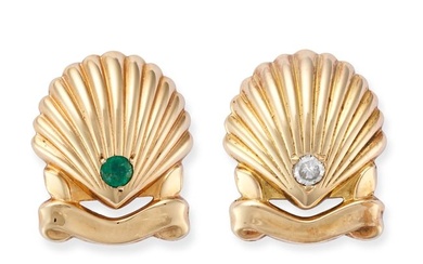 CARTIER, A PAIR OF WEDDING ANNIVERSARY PINS in 18ct yellow gold, each designed as a shell, one set