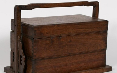 CHINESE HARDWOOD TWO-TIERED LUNCH BOX