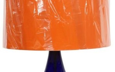 CONTEMPORARY BLUE ART GLASS TABLE LAMP & SHADE