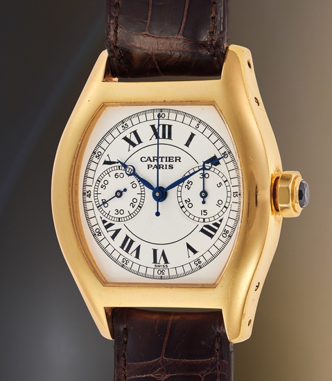 Cartier, Ref. 2356 A rare, and fine yellow gold single-button chronograph wristwatch