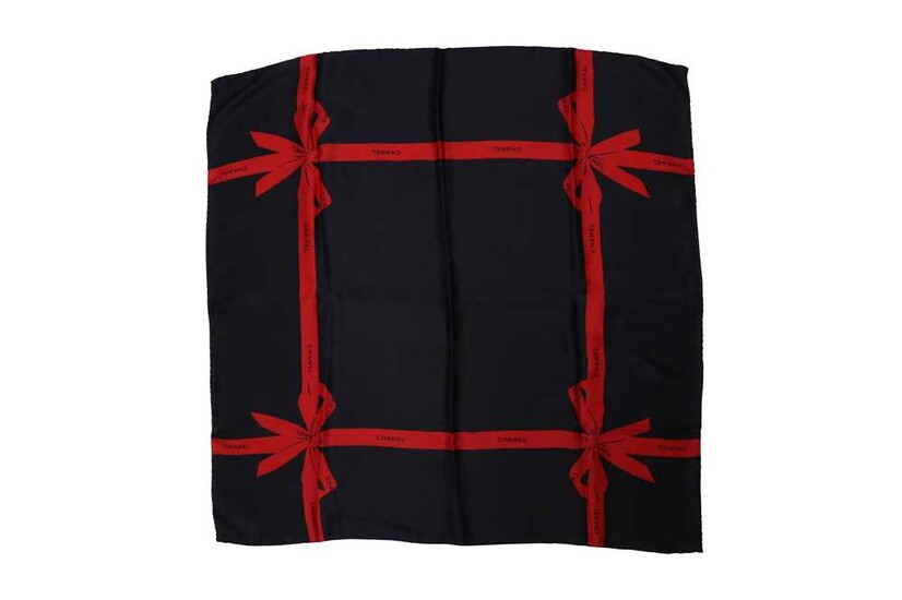 Chanel Logo Ribbon Gift Wrap Silk Print Scarf