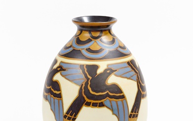 Charles CATTEAU (1880-1966) pour BOCH FRÈRES - LA LOUVIERE, Vases en grès à décor polychrome...