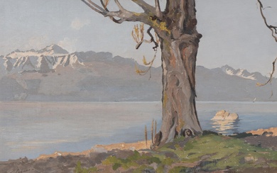 Charles PARISOD (1891-1943), "Bord du lac et arbre", huile