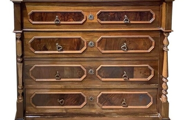 Chest of 4 drawers in walnut wood, Late 19th century