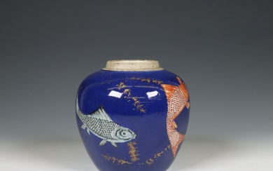China, a powder-blue ground 'carp' jar, 19th century