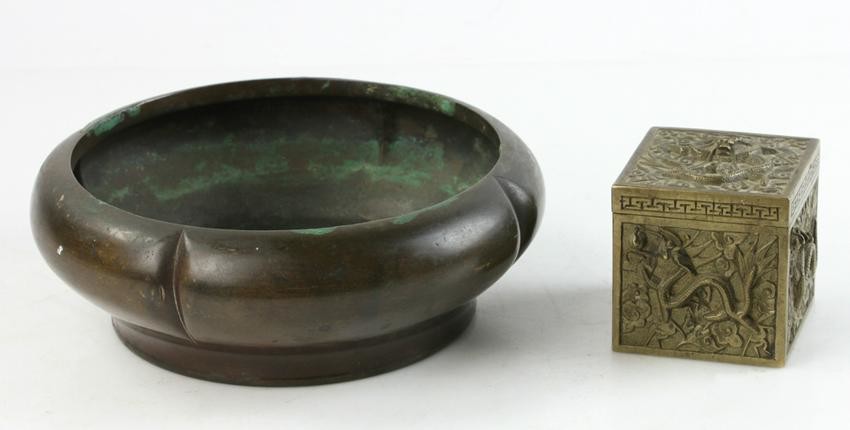 Chinese Bronze Censer and Inkwell