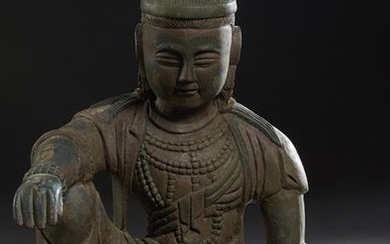 Chinese Carved Wood Seated Buddha, late 19th c., with
