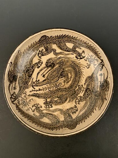 Chinese Cizhou Kiln Dragon Dish