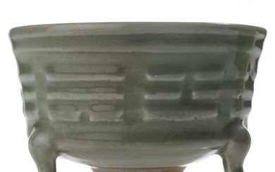 Chinese Clay Censer Bowl w/ Celadon Glazing, Yuan Style