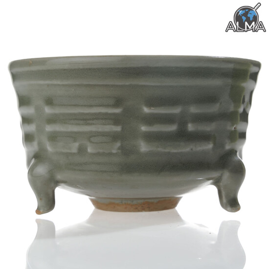 Chinese Clay Censer Bowl w/ Celadon Glazing, Yuan Style