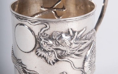 Chinese Export Silver Mug, Dragon Chasing Pearl