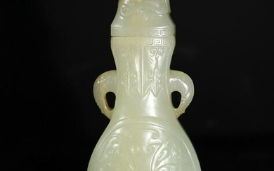 Chinese Jade Lidded Hu Vase, 18th Century