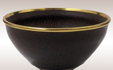 Chinese Jian Kiln Glazed Tea Bowl With Bronze Rim