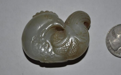 Chinese Pale Celadon Carved Rooster