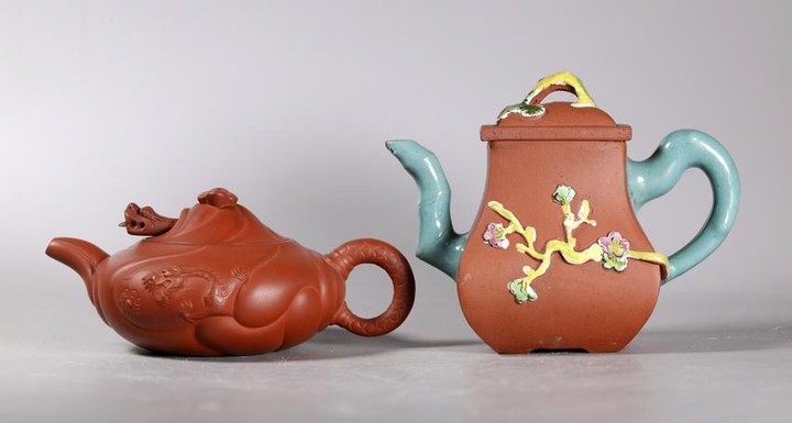 Chinese Yixing Dragon & Tongue; Enamel Teapot