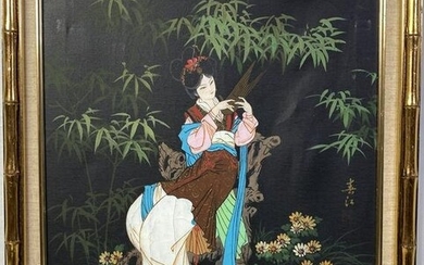 Chinese or Japanese Oil on Canvas Geisha Girl Painting
