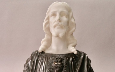 Christian objects - A. Tréfoloni - Bust of the Sacred Heart - Art Nouveau - Alabaster, Bronze - 1900-1910